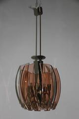 Brass and Curved Glasses Chandelier, 1950s