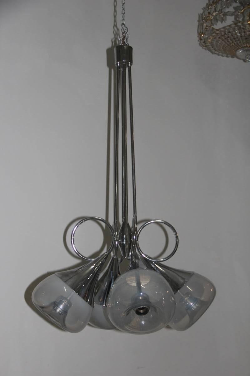 Late 20th Century Esperia Chandelier Shaped Steel Spheres with Murano Glass, 1970s For Sale
