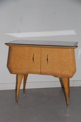 Nightstands Maple Brass Parts with Colored Glass Italian, Design 1960s