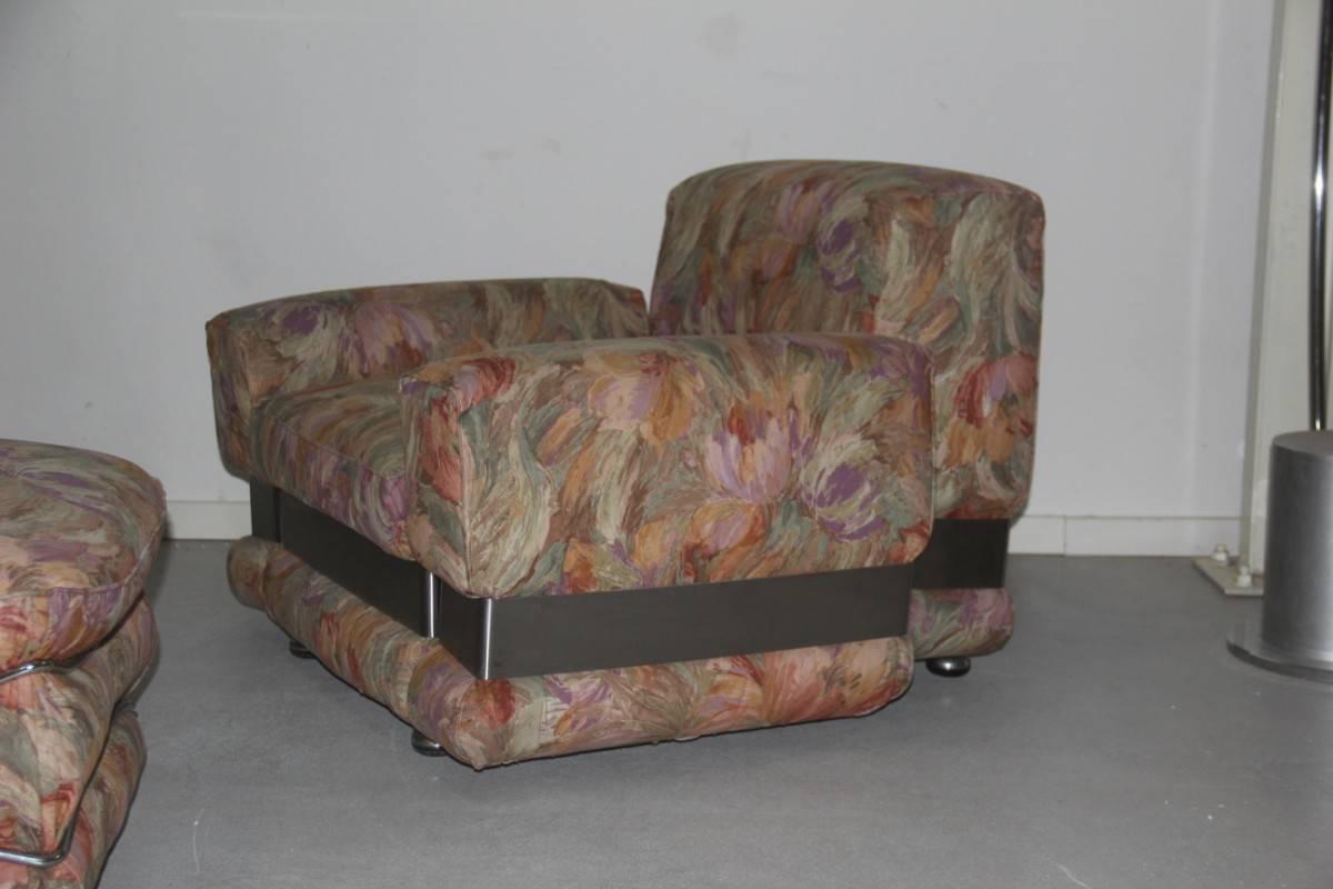 Mid-Century Modern 1970 Chic and Very Stylish Naif Armchairs with Ottoman Pop Art Flowers  For Sale