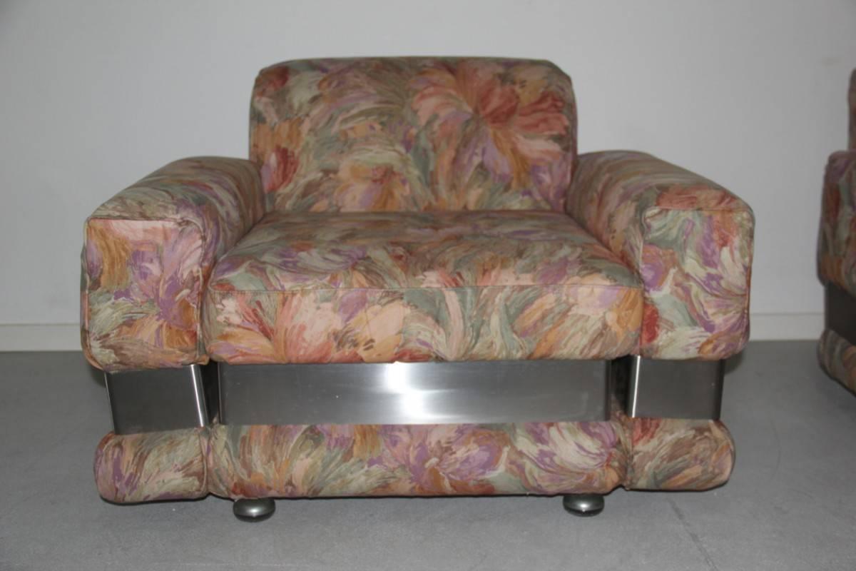 Italian 1970 Chic and Very Stylish Naif Armchairs with Ottoman Pop Art Flowers  For Sale