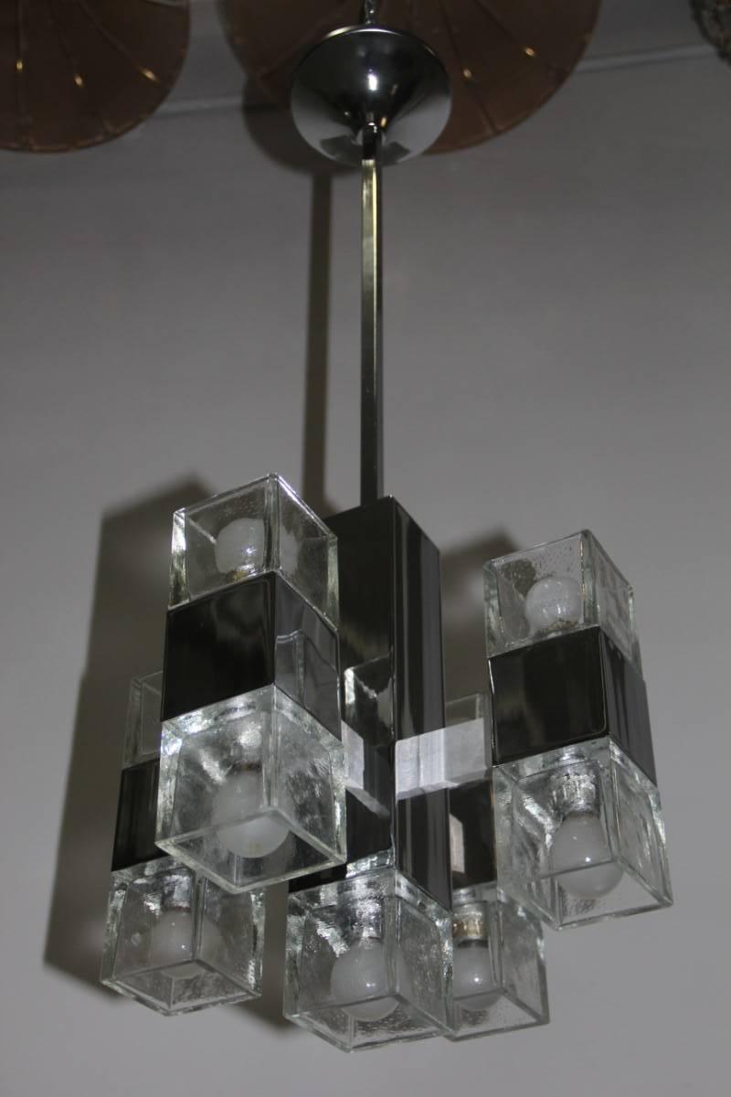 Sciolari Minimal sculpture chandelier 1970 cube design.