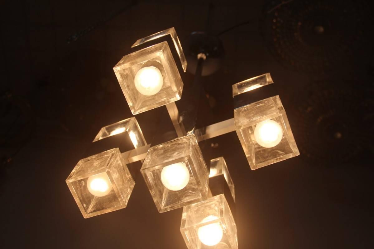 Mid-Century Modern Sciolari Minimal Sculpture Chandelier 1970 Cube Design For Sale