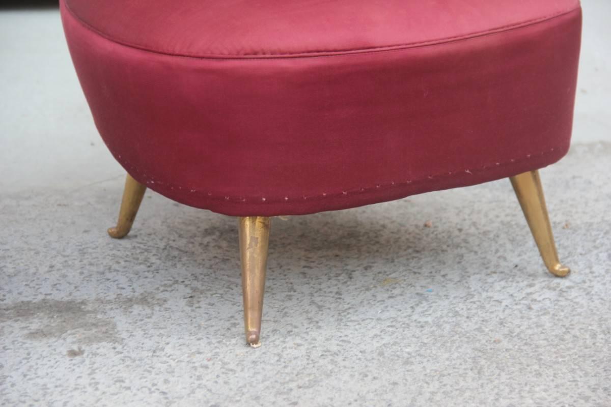 Couple of delicious armchairs 1950s Isa Bergamo, brass feet and satin cloth, the fabric is original used.