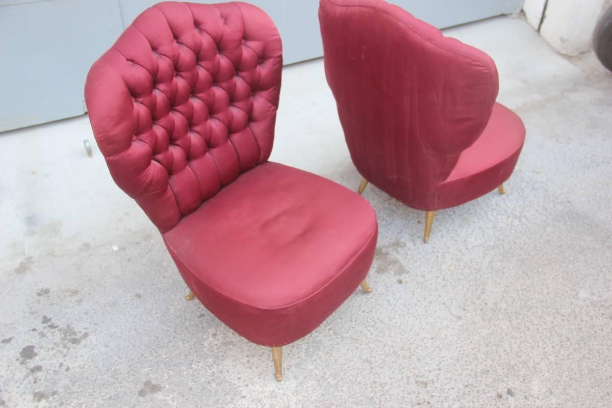 Pair of Armchairs 1950s Isa Bergamo Mid-Century Italian Design Red Color, 1950s For Sale 1