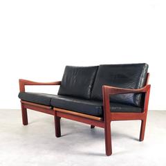 Danish Teak and Leather Sofa by Illum Wikkelsø for Niels Eilersen