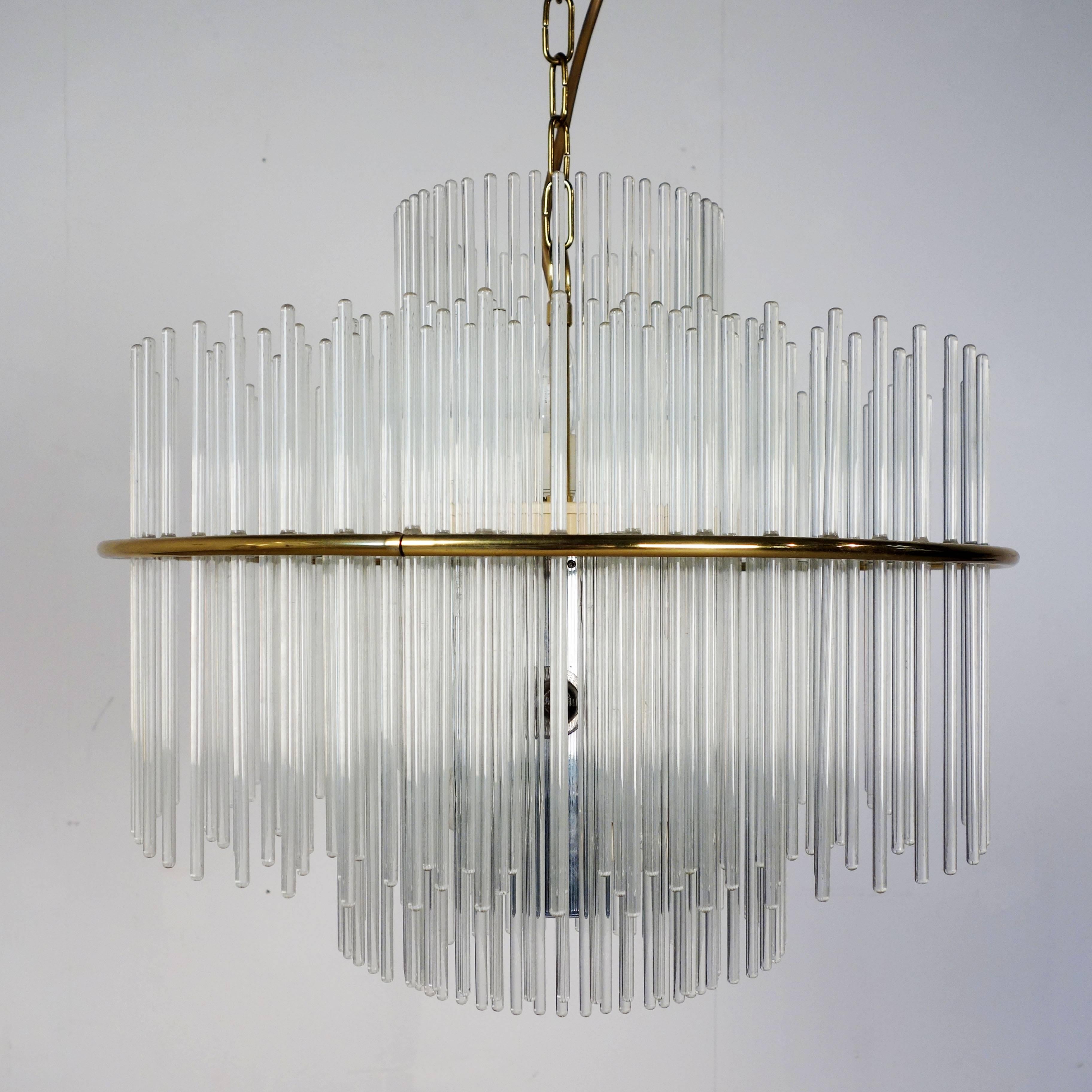 Modern Glass Rod Chandelier from the 1970s by Gaetano Sciolari For Sale