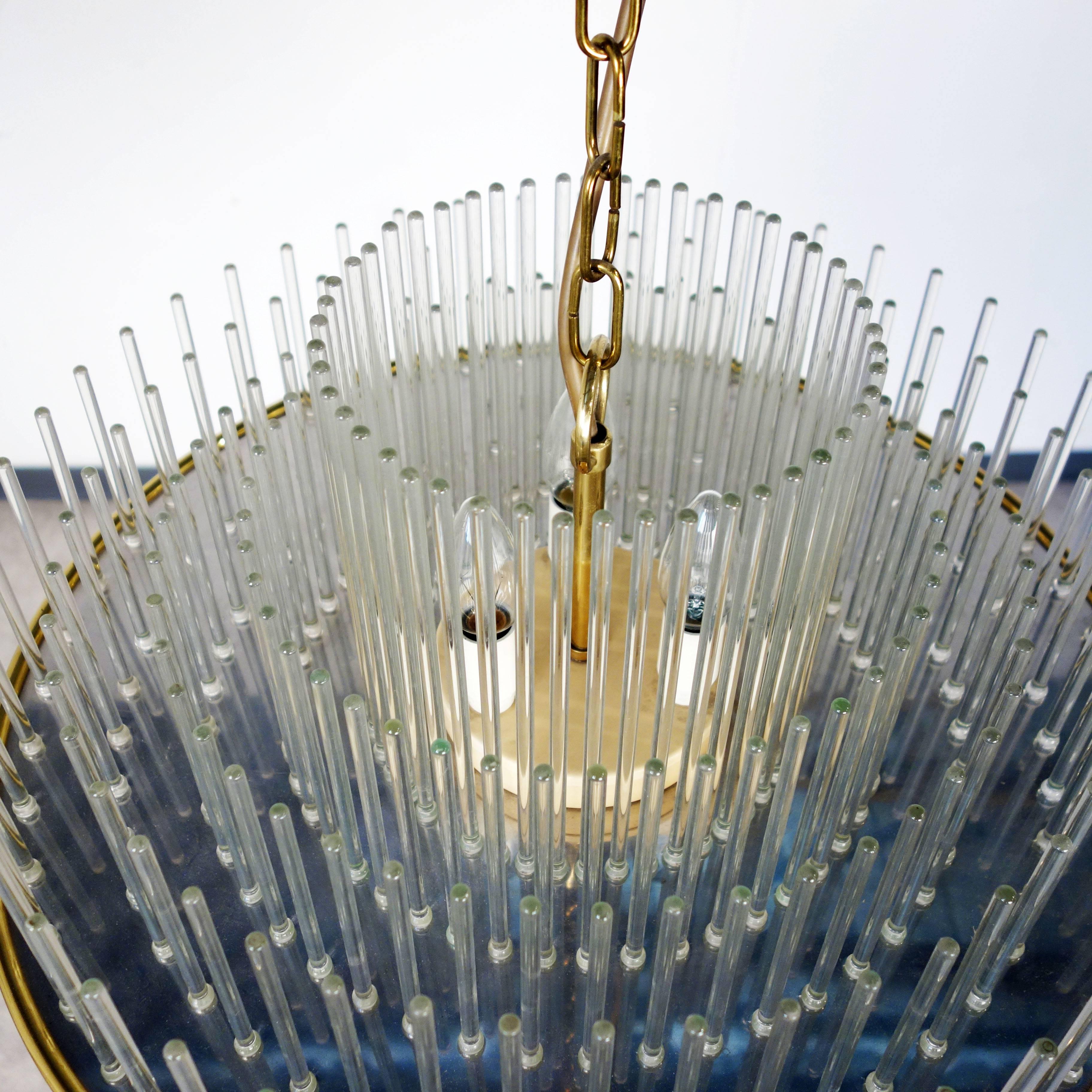 Brass Glass Rod Chandelier from the 1970s by Gaetano Sciolari For Sale