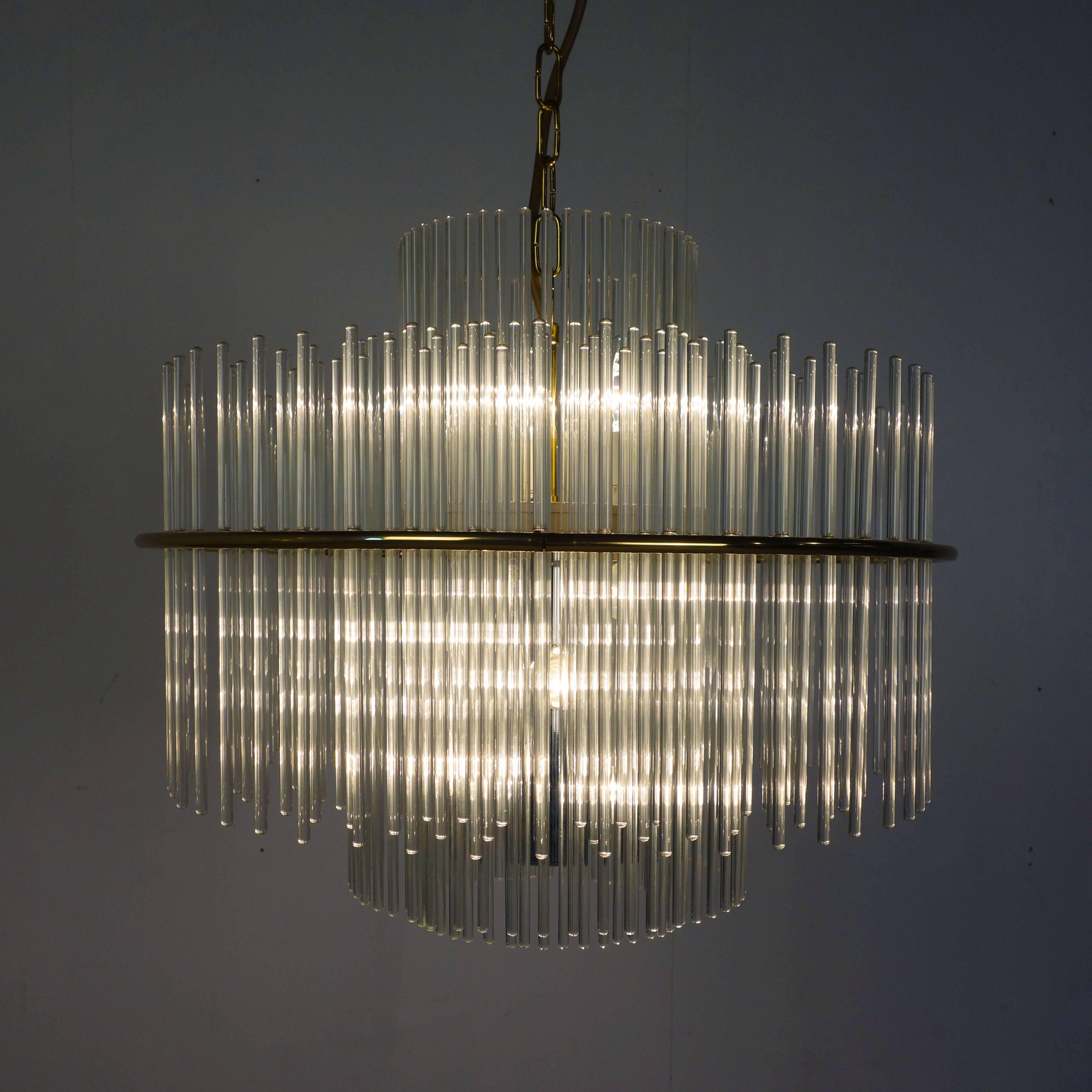 Glass Rod Chandelier from the 1970s by Gaetano Sciolari For Sale 1