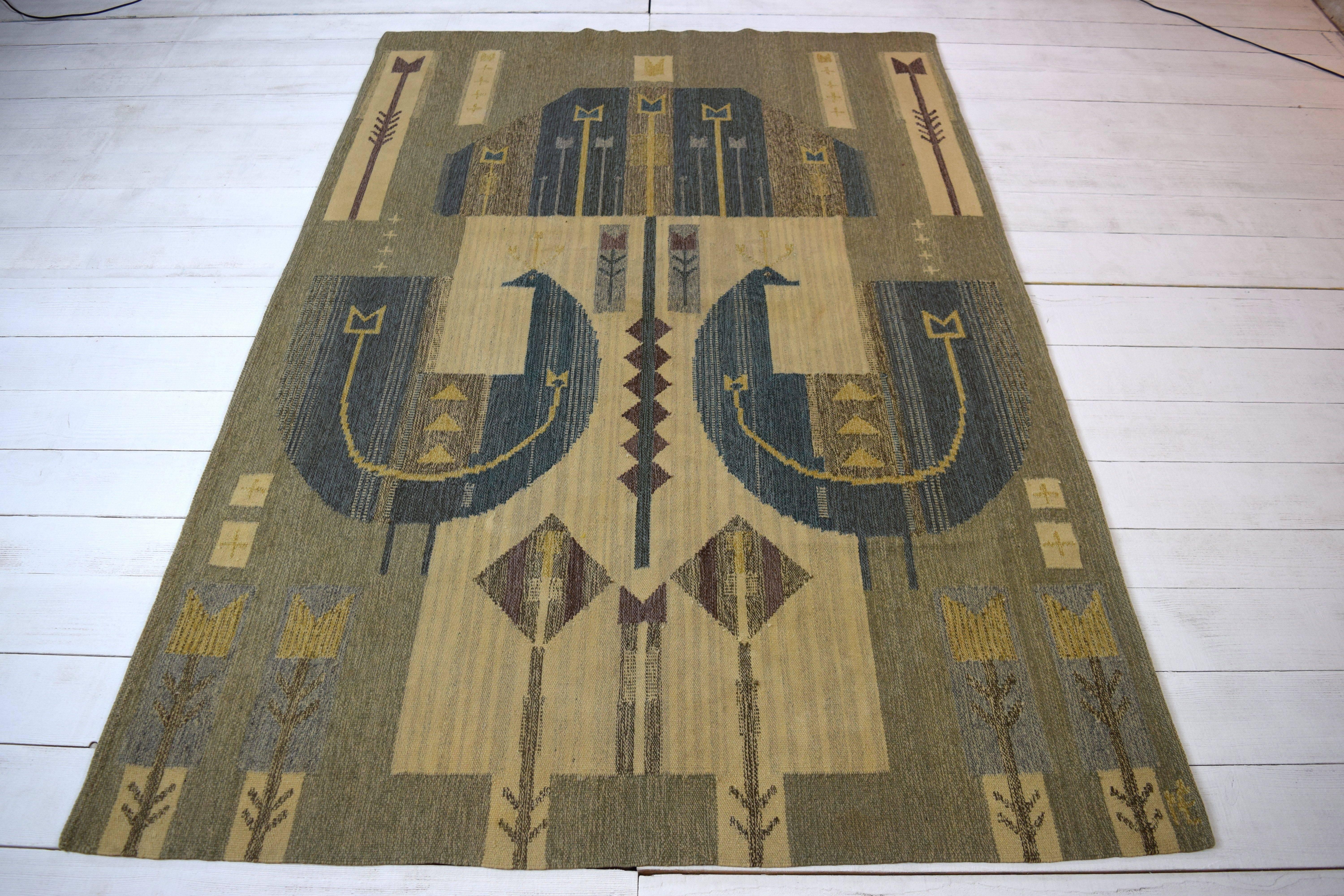 Modern Rare, Mid-20th Century, Swedish Signed Tapestry Rug For Sale