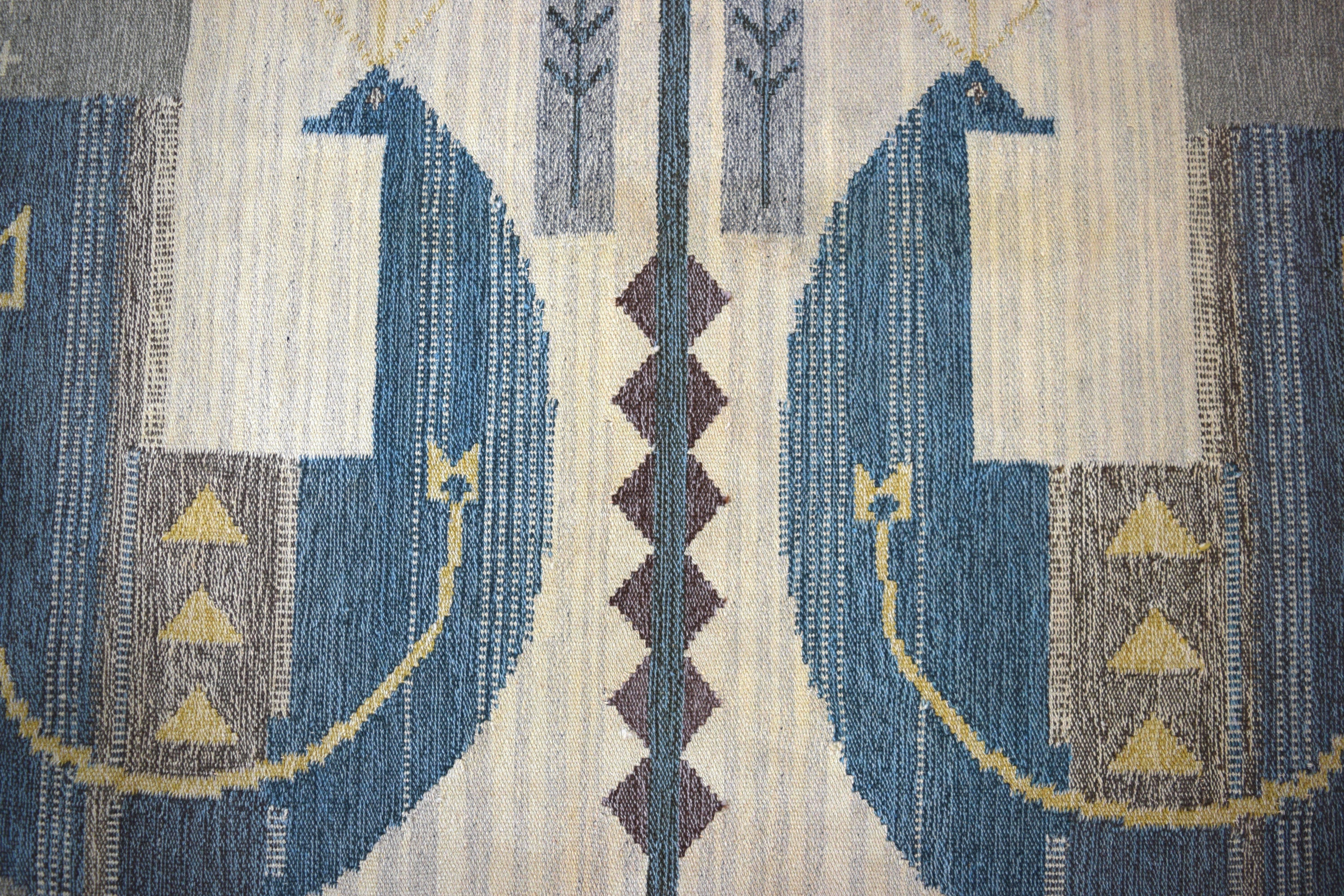 Rare, Mid-20th Century, Swedish Signed Tapestry Rug In Excellent Condition For Sale In Egerton, Kent