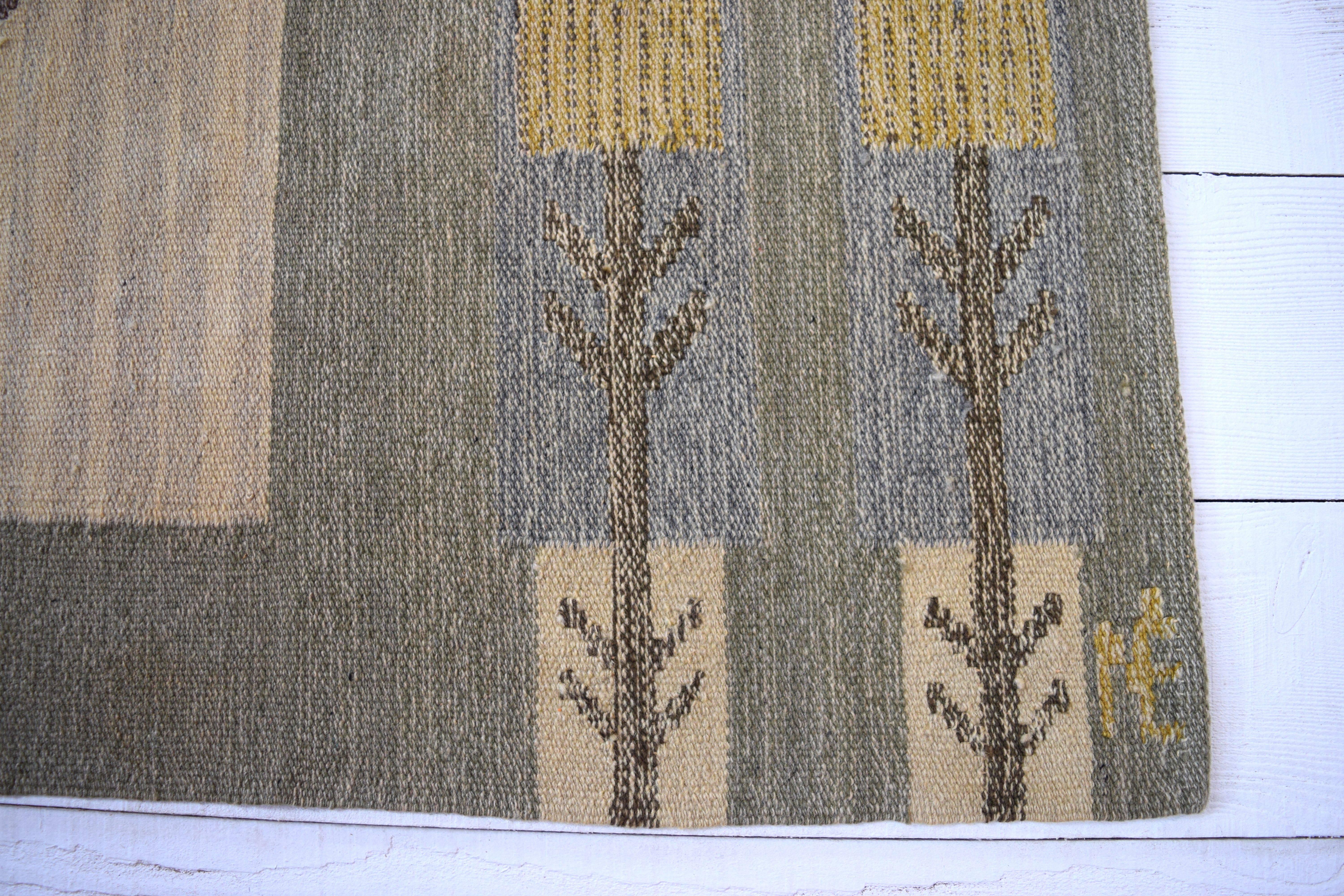Wool Rare, Mid-20th Century, Swedish Signed Tapestry Rug For Sale