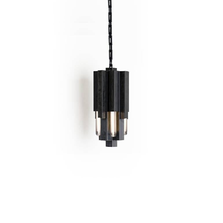mini nou•veau pendant  daikon - steel

material options: steel, brass, stainless steel (for brass or stainless price please message)

finish options: 
steel -- industrial clear, onyx black wax, satin black, matte white
brass --brushed brass,