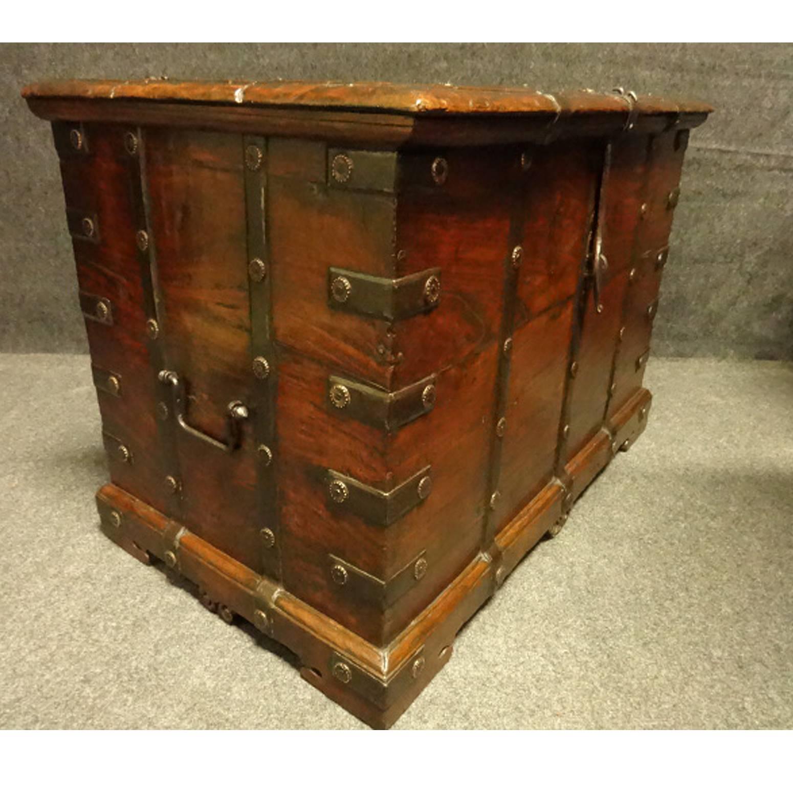 Colonial Revival Early C19th Small Size Iron Bound Teak Box Coffer