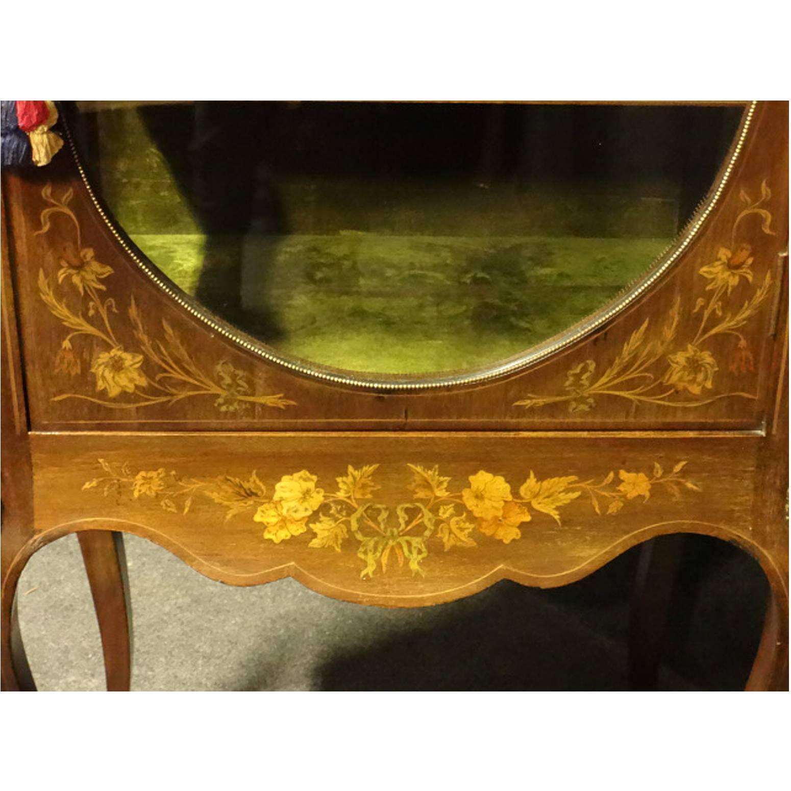 English Victorian Marquetry and Mahogany Display Cabinet For Sale
