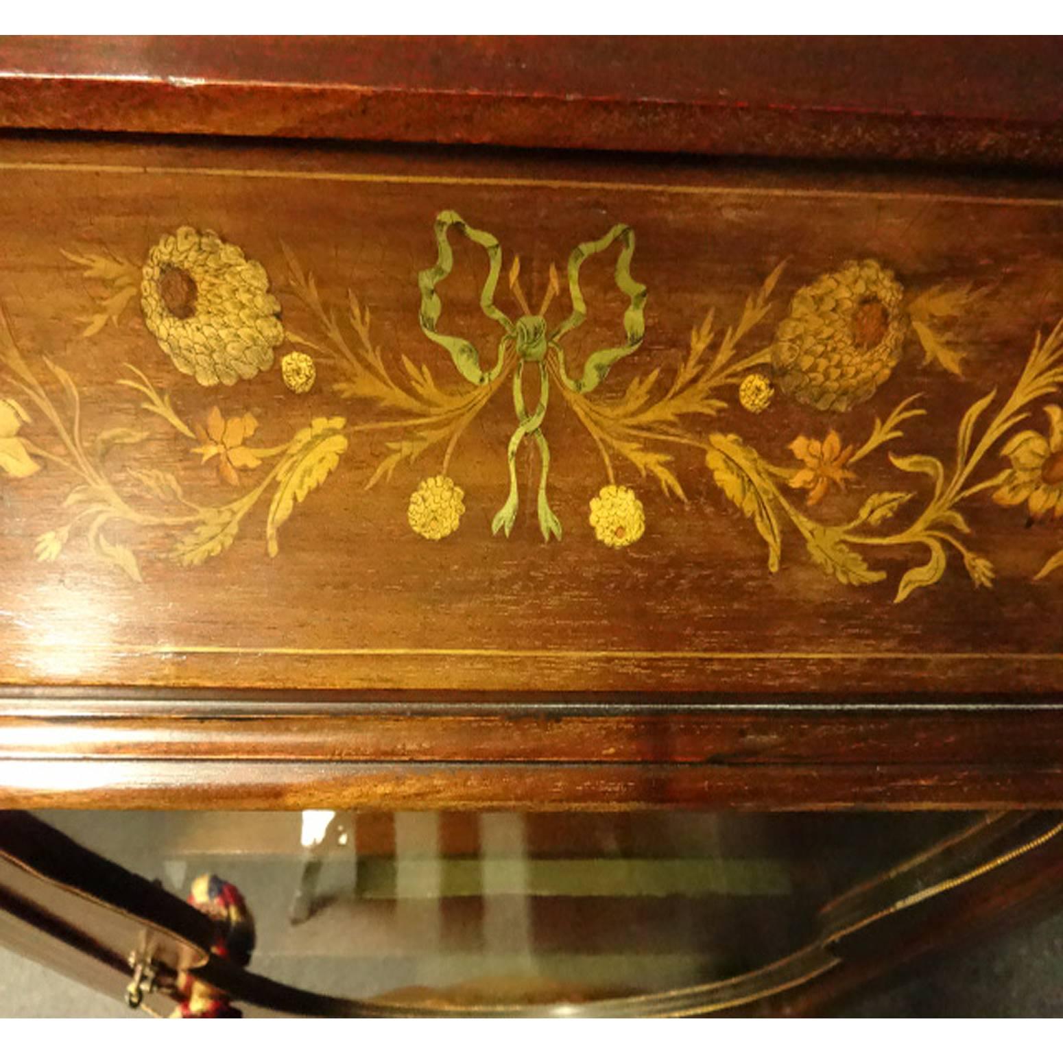 Late 19th Century Victorian Marquetry and Mahogany Display Cabinet For Sale