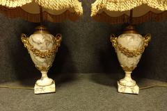 Large Pair of Marble and Gilt Metal Lamps with Shades