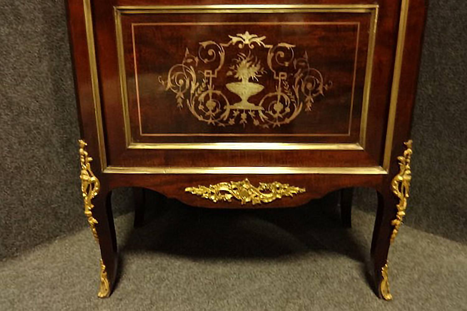 Inlay Mahogany and Brass Inlaid Display Cabinet Vitreen For Sale