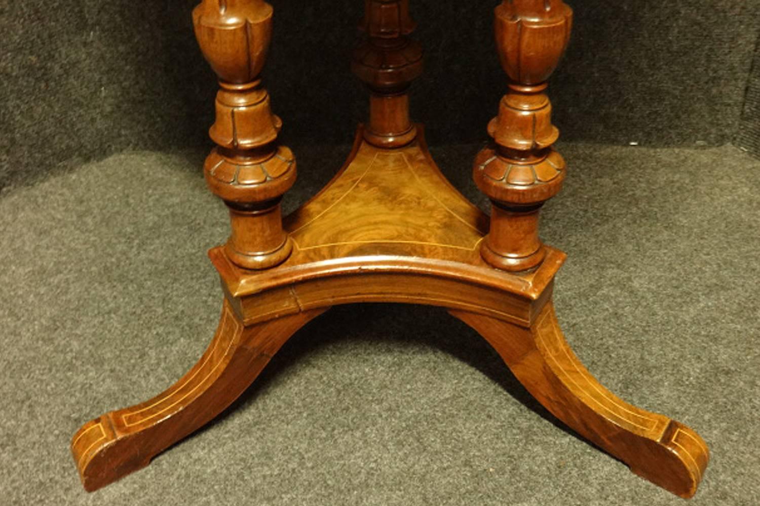 English Burr Walnut Inlaid Pedestal Table For Sale
