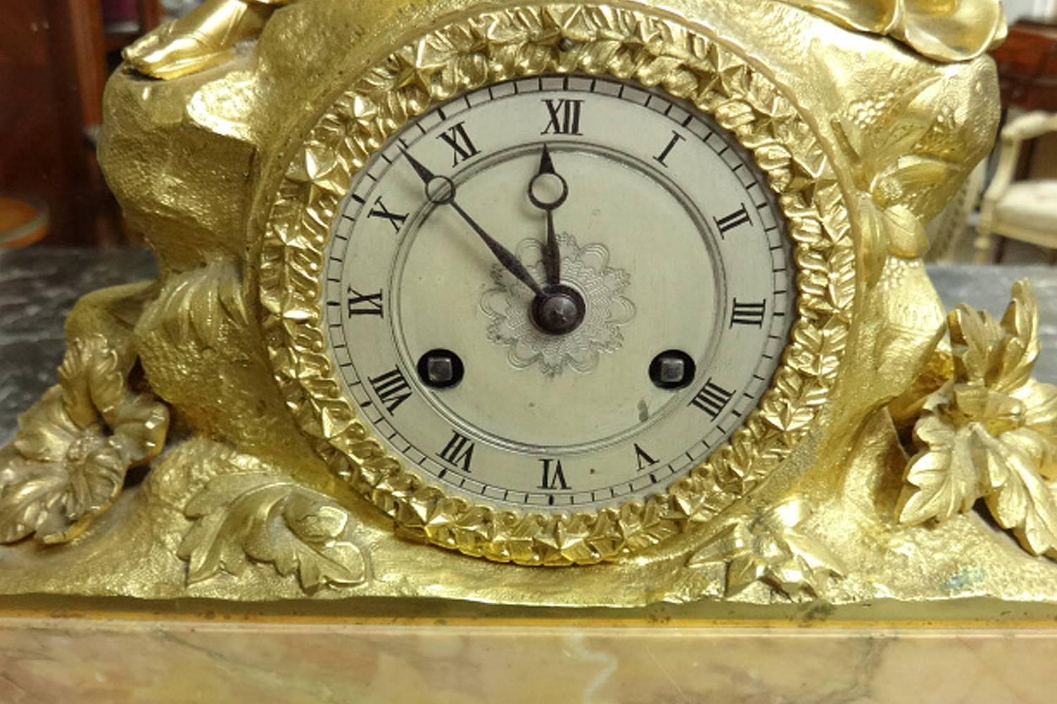 French Stunning Gilt Bronze Mantle Clock by 'Gillion' For Sale