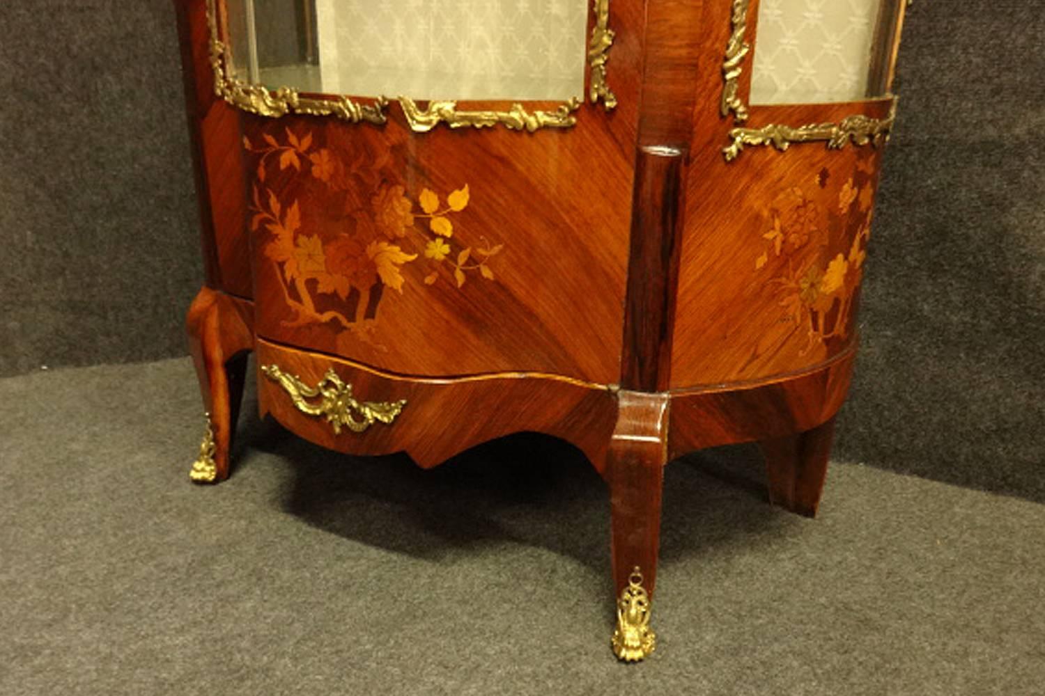 Louis XV Outstanding Kingwood 19th Century Floral Marquetry Display Vitreen For Sale