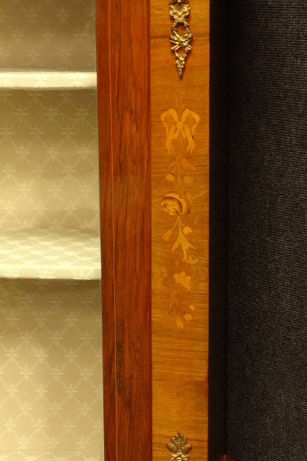 English  Victorian Walnut and Marquetry Inlaid Pier Cabinet Bookcase .1870