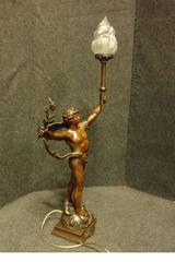 Lovely French Bronzed Spelter Lamp 'Primax' Signed Moreau, C.1900