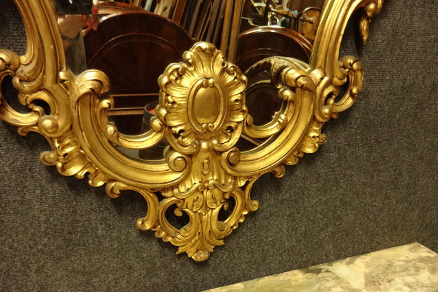 Rococo French Gilt amd Marble Topped Console Table with Matching Mirror early C20th For Sale