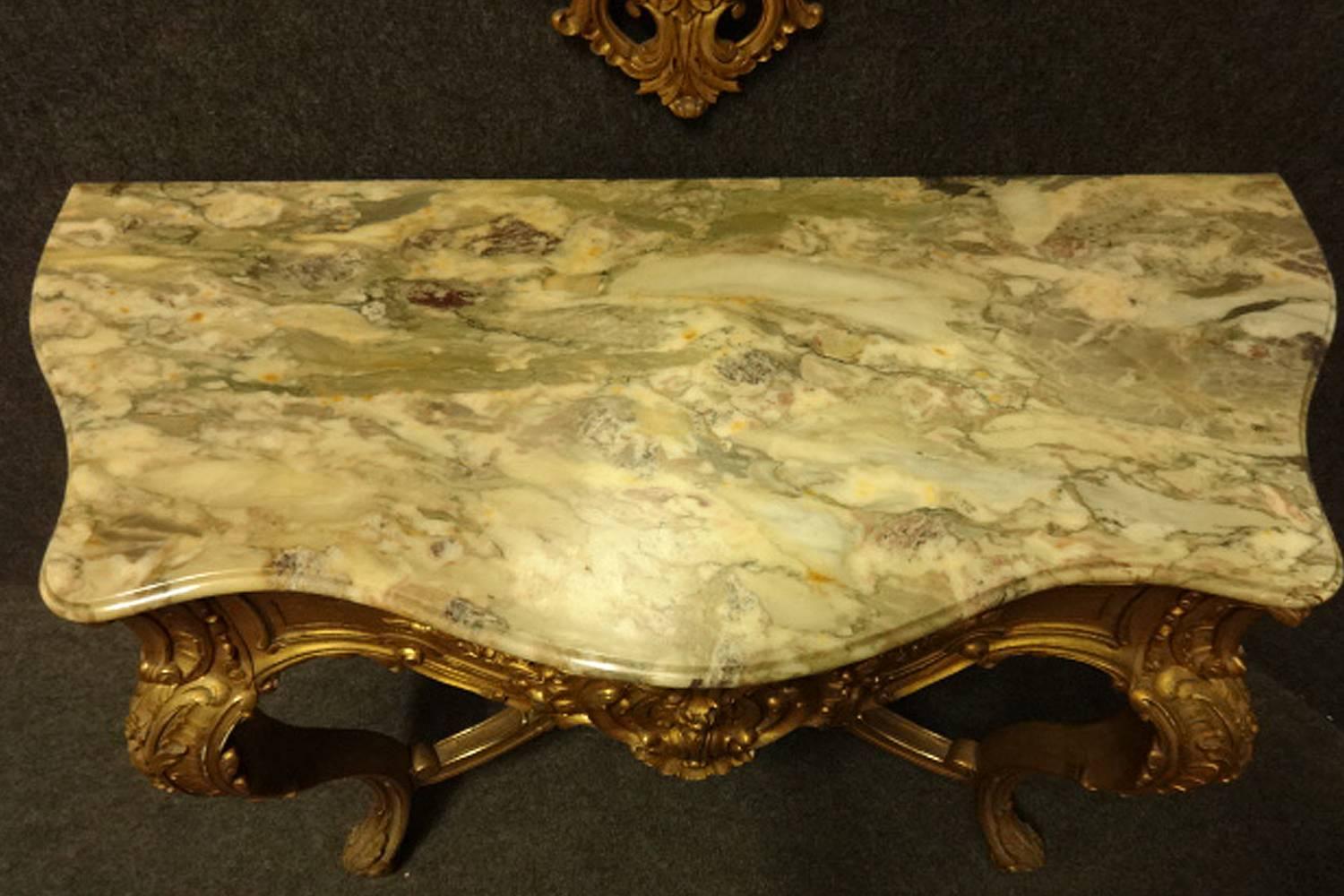 Giltwood French Gilt amd Marble Topped Console Table with Matching Mirror early C20th For Sale