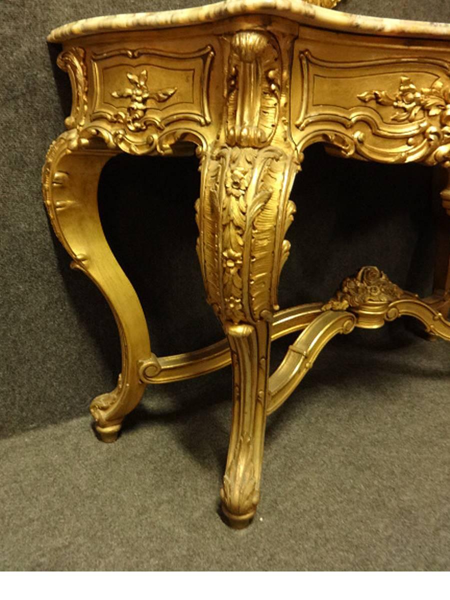 French Gilt amd Marble Topped Console Table with Matching Mirror early C20th For Sale 3