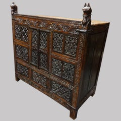 Colonial, Indian Carved Hardwood Marriage Chest