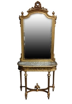 Antique Good Early C.20th Giltwood  Console Table with Matching Mirror