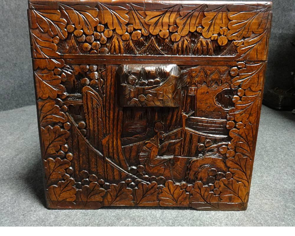 Chinese Carved Oriental Camphor Wood Chest, Ottoman, Coffer, Blanket Chest For Sale