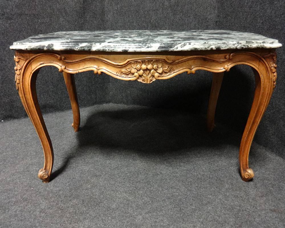 Good French 19th Century Walnut Coffee Table with Marble Top For Sale 1