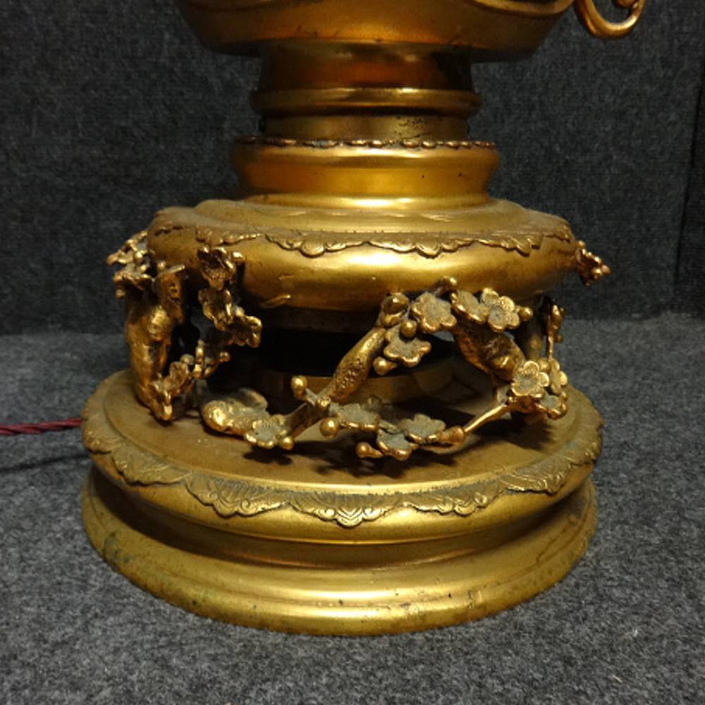 Large Gilt Bronze Japanese Meiji Period Table Lamp 2