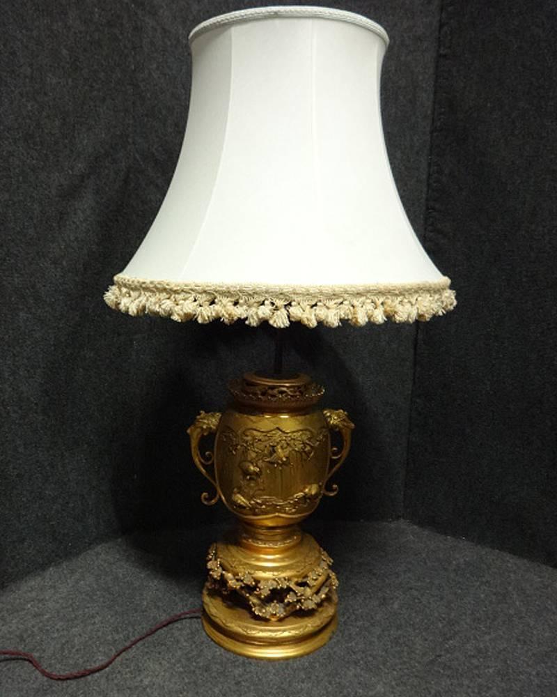Large Gilt Bronze Japanese Meiji Period Table Lamp 5