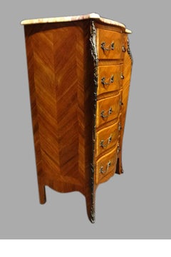 Serpentine French Kingwood Five-Drawer Commode Chest of Drawers