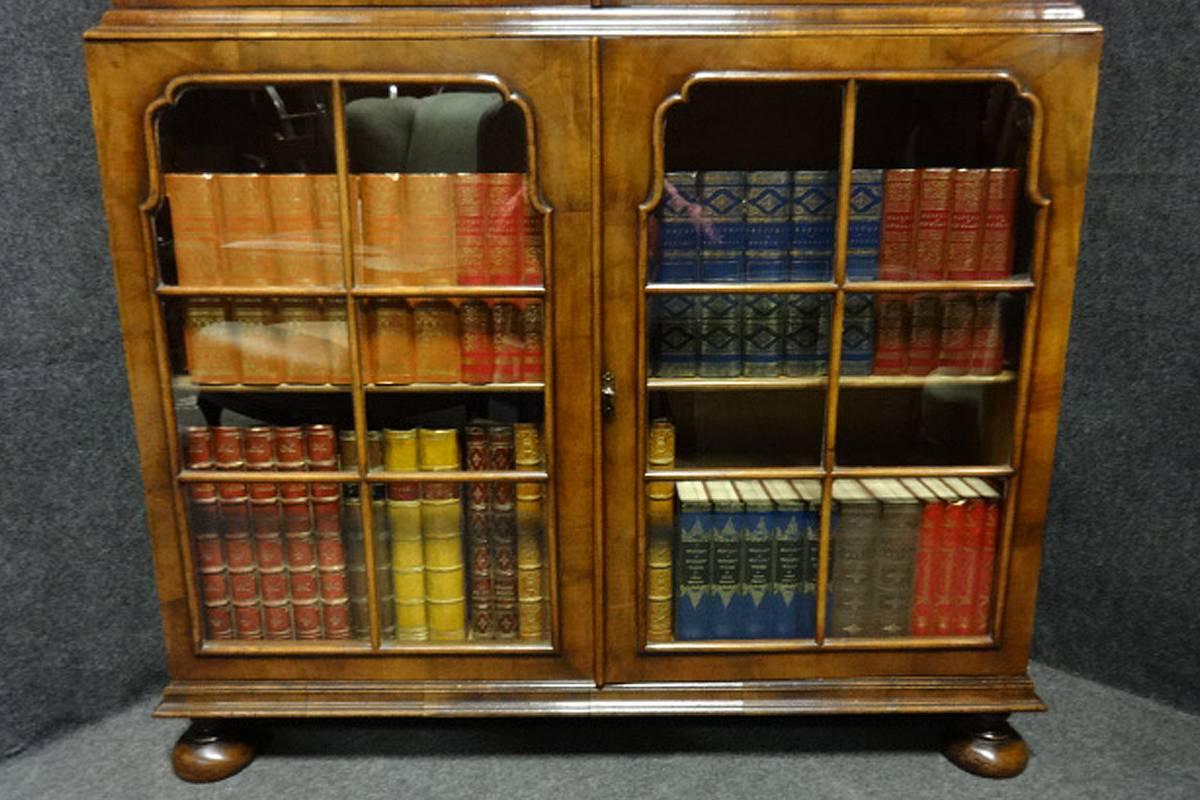 20th Century Very Good Queen Anne Walnut Double Domed Topped Bookcase For Sale