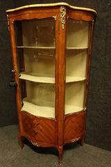 French Serpentine Marquetry Display Cabinet