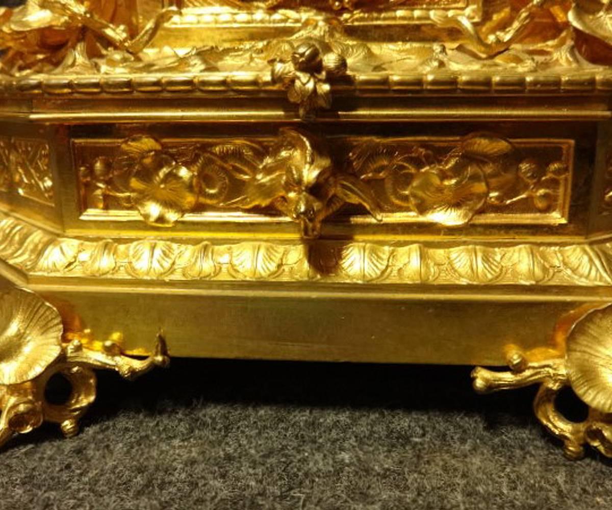 Baroque Outstanding French Gilt Bronze Table Jewellery Casket C.1850 For Sale