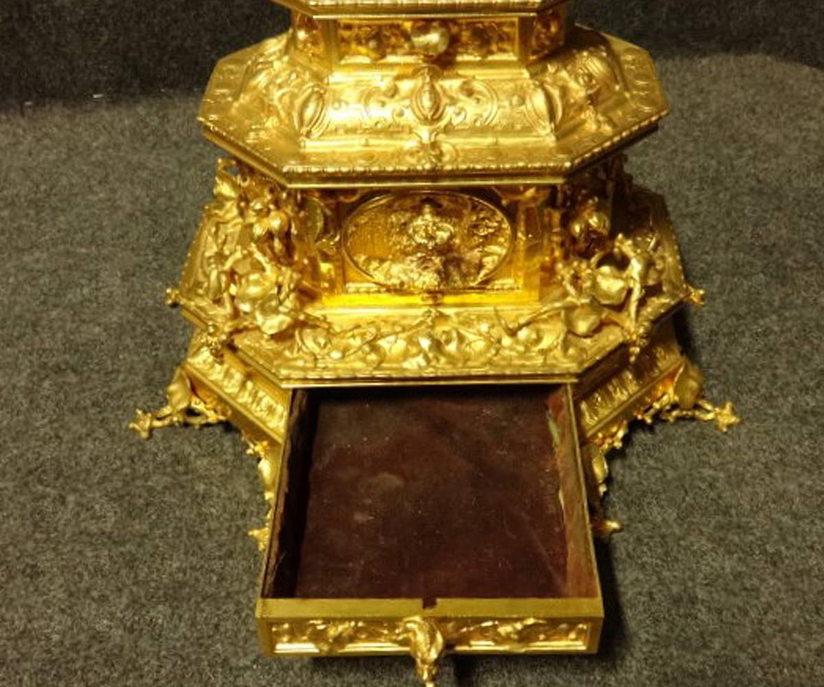 19th Century Outstanding French Gilt Bronze Table Jewellery Casket C.1850 For Sale