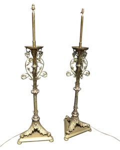 Magnificent Pair of C19th Antique Rococo Brass Standard Lamps