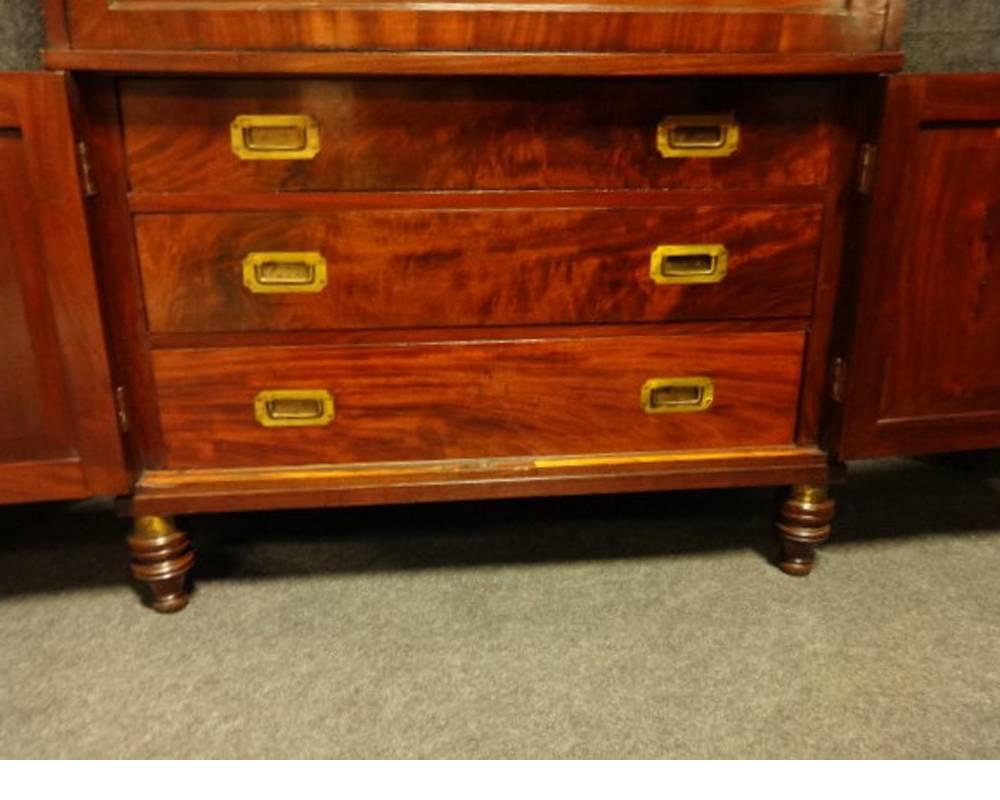 Excellent Quality 19th Century Mahogany Campaign Secretaire Chest of Drawers For Sale 1