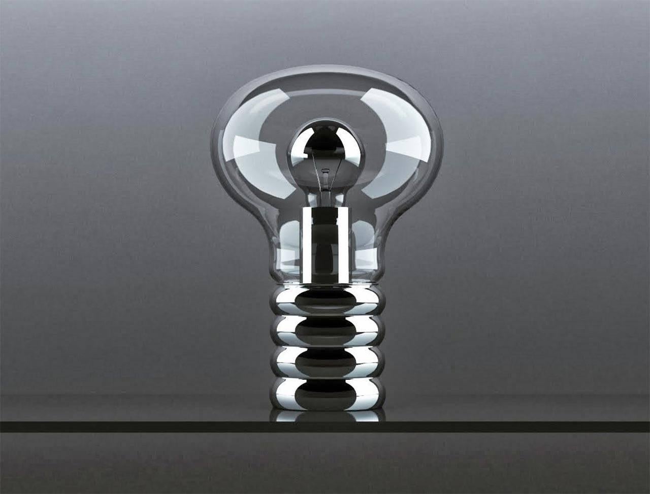 Modern Ingo Maurer Bulb Table Lamp in Polished Chrome and Handblown Murano Glass For Sale