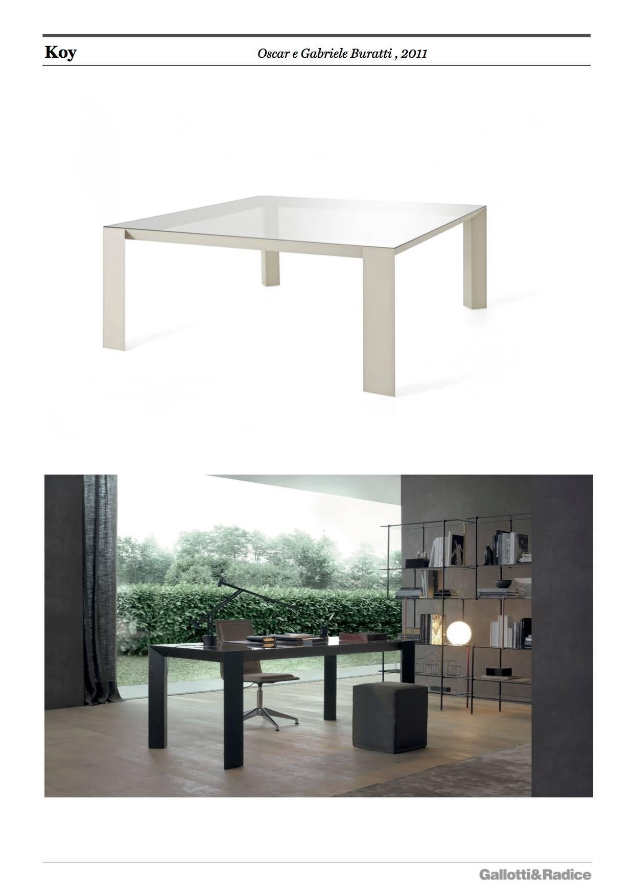 Aluminum Gallotti an Radice Koy Table in Wood or Lacquered Base with Glass Top For Sale