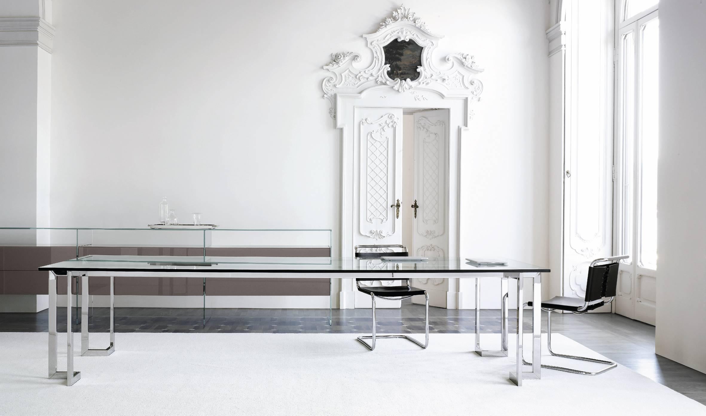 Modern Gallotti and Radice Lord Table in Glass and Stainless Steel For Sale