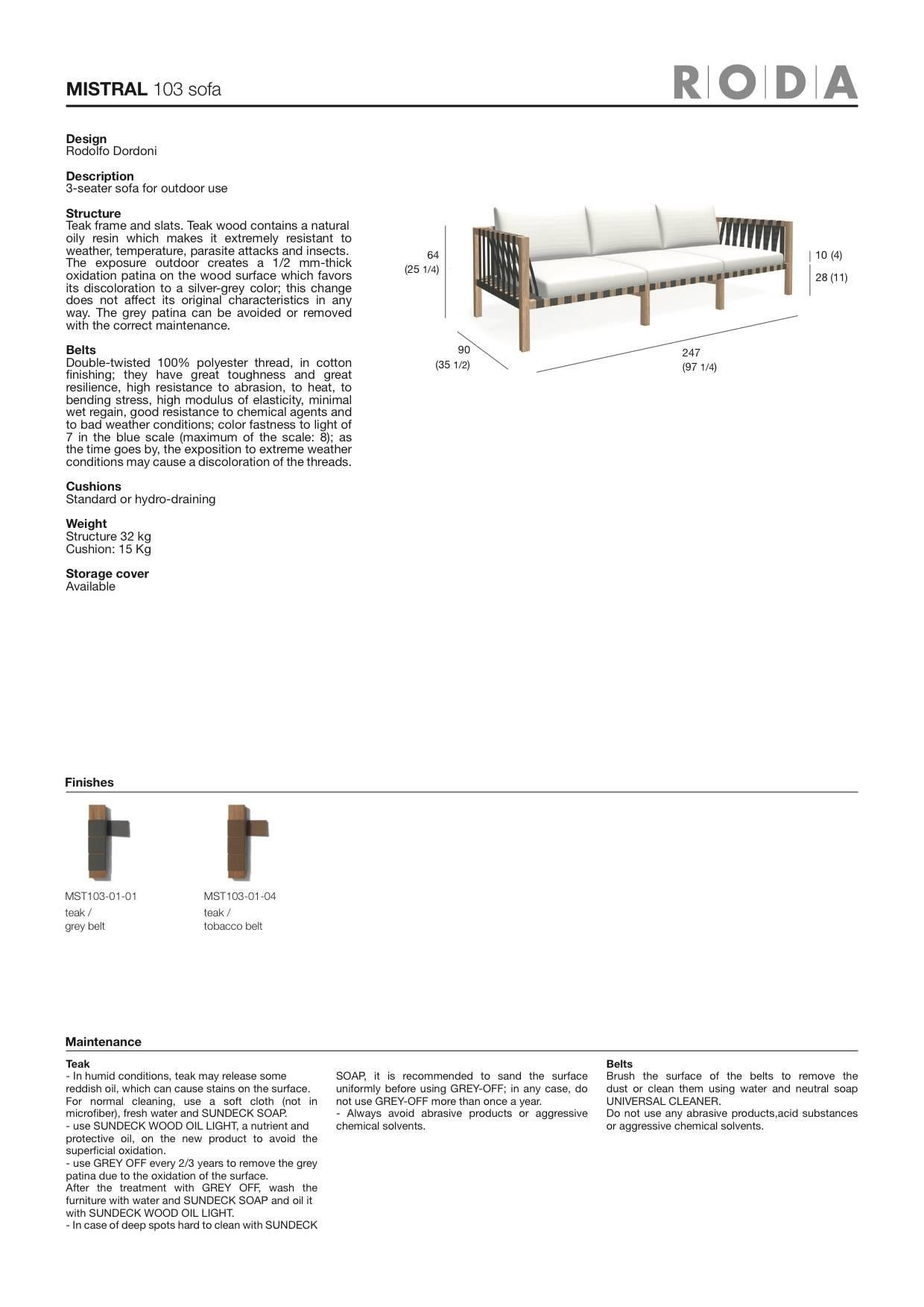 Roda Mistral 103 Three-Seat Sofa in Teak for Outdoor/Indoor Use (Italienisch) im Angebot