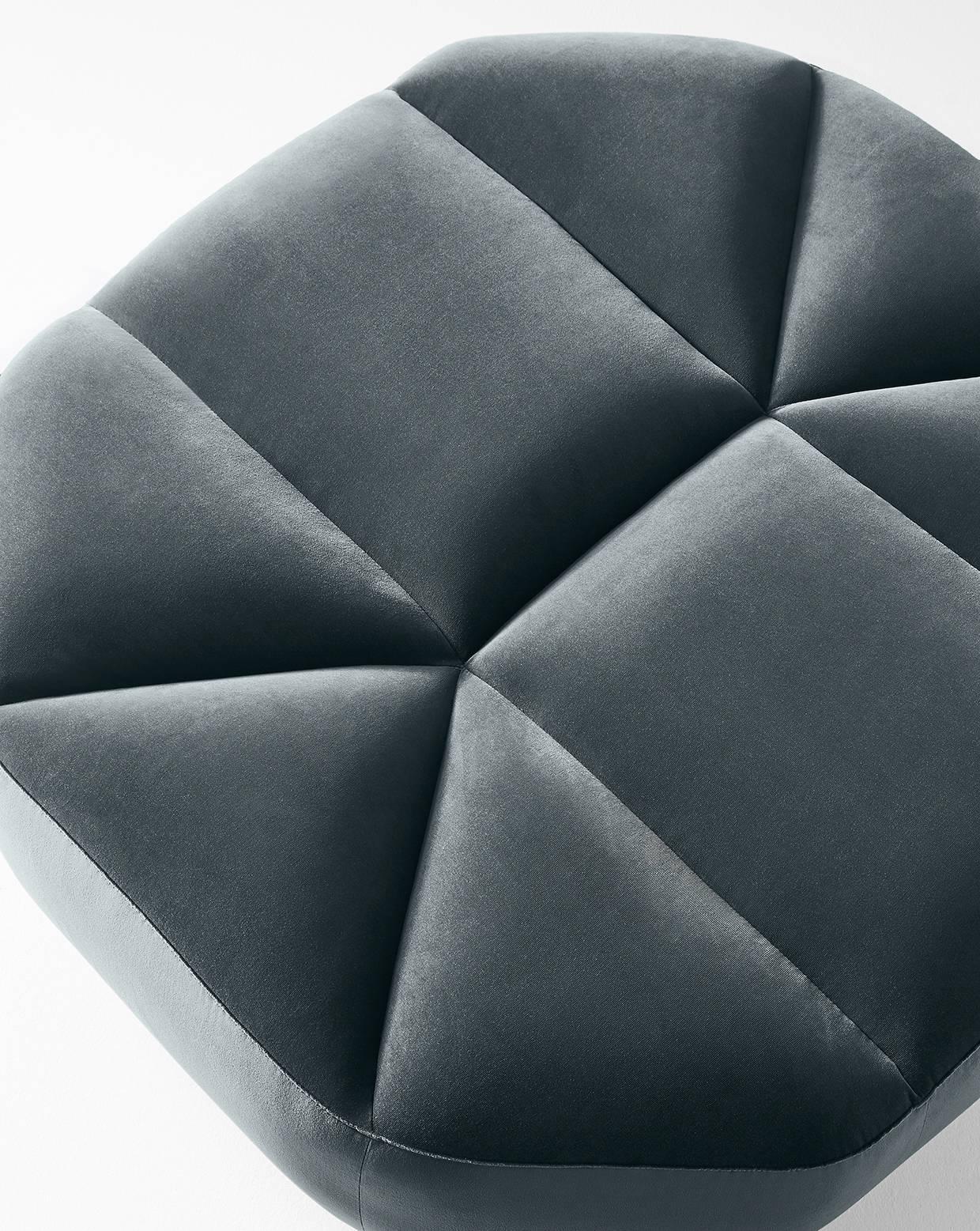 Pouf / Ottoman in non-deformable foam in different density and polyester fibre with wooden inside structure. Black lacquered wooden feet. Available covered by fabric or leather. Part of the Cloud series which includes a sofa and armchair as well.