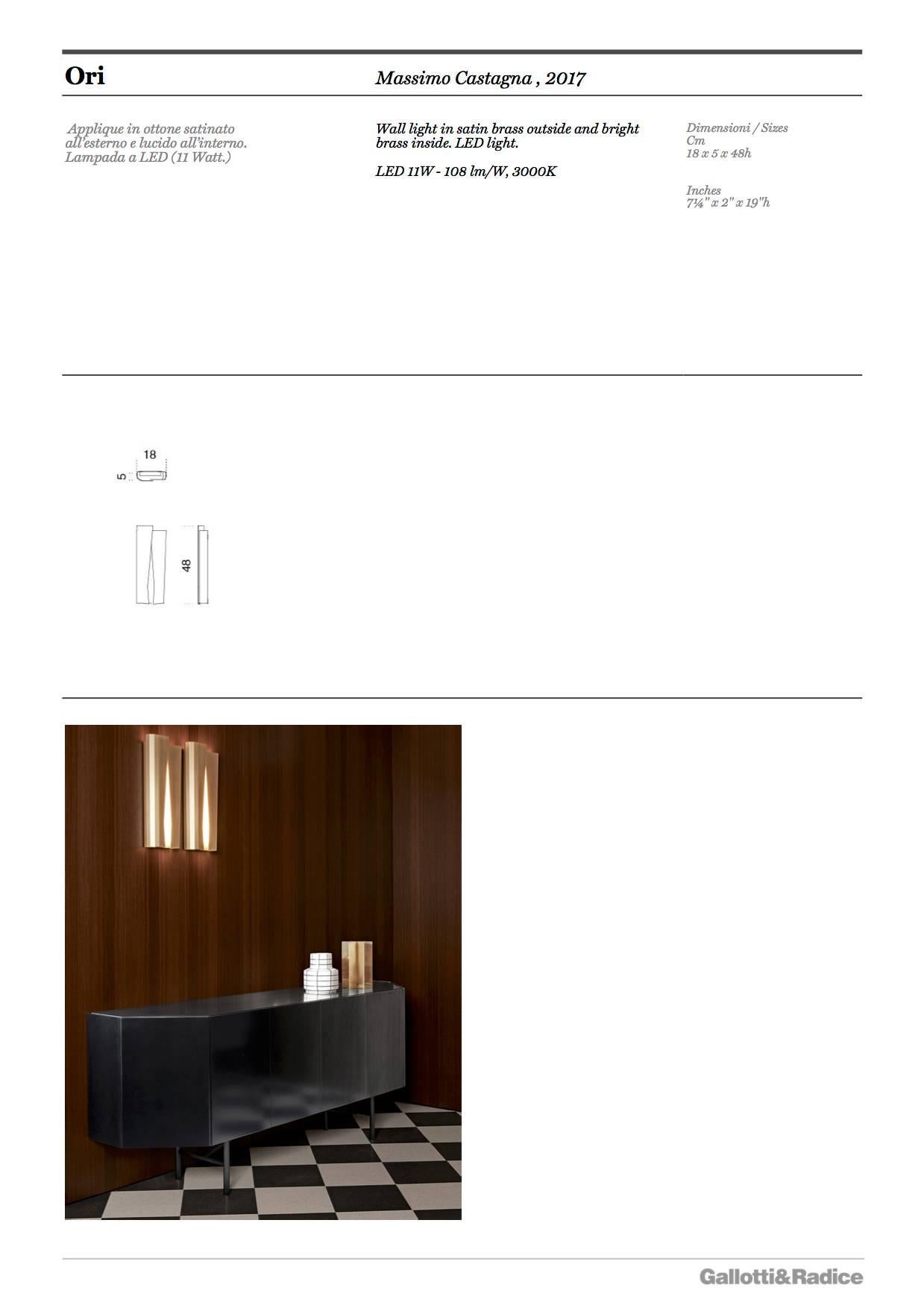 Italian Gallotti and Radice Ori LED Wall Sconce in Polished and Brushed Brass Finish For Sale