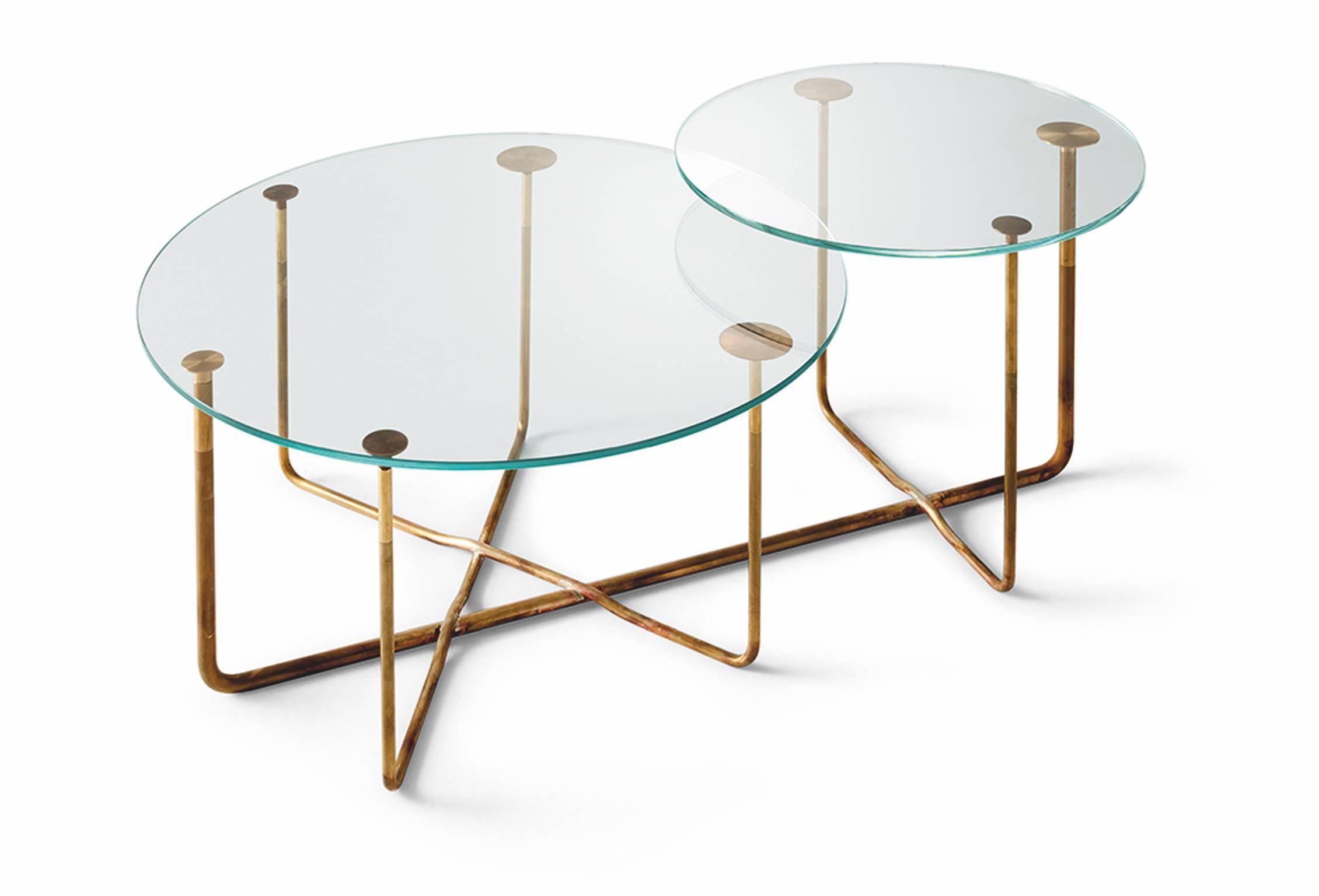 Modern Gallotti & Radice Connection Table in Hand Burnished Brass and Extralight Glass For Sale
